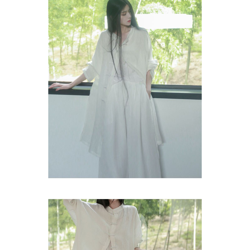 Lingyilixiu Áo Sơ Mi Trắng Dáng Rộng Cài Nút Phong Cách Hanfu Cho Nữ