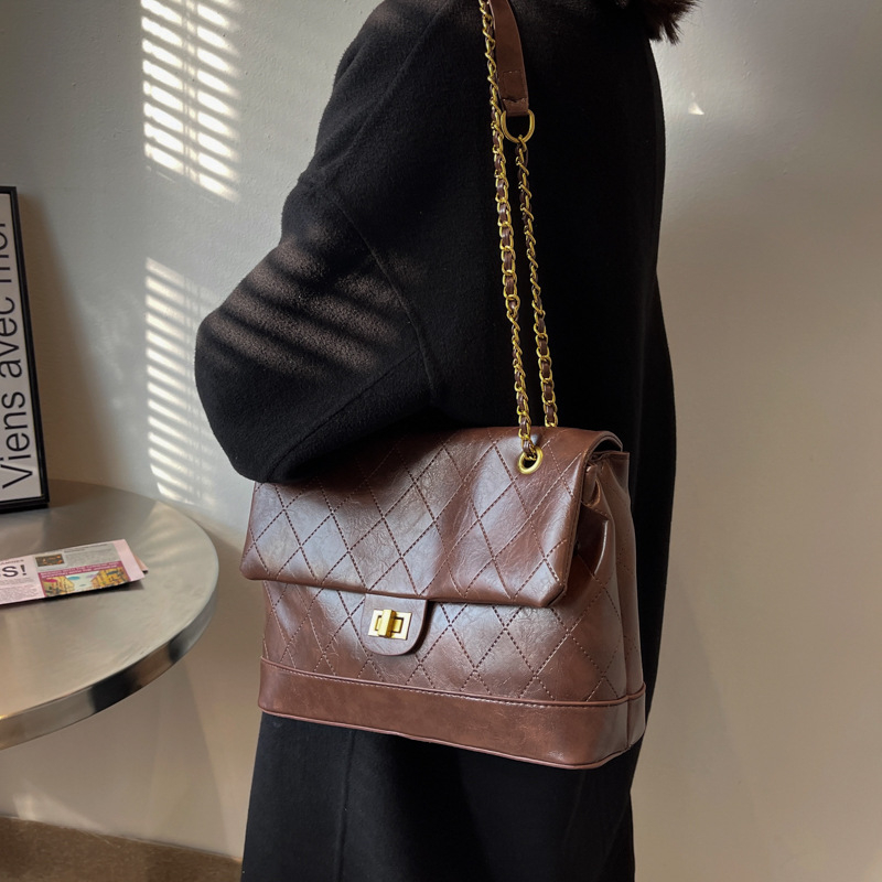 Túi đeo chéo đeo vai họa tiết kẻ sọc hình thoi phong cách đơn giản thời trang thu đông dành cho nữ