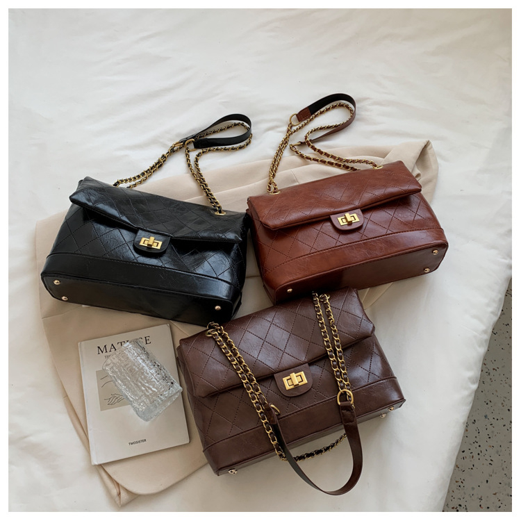 Túi đeo chéo đeo vai họa tiết kẻ sọc hình thoi phong cách đơn giản thời trang thu đông dành cho nữ