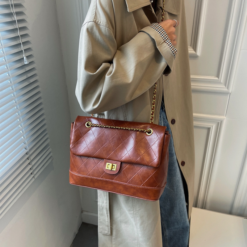 Túi đeo chéo đeo vai họa tiết kẻ sọc hình thoi phong cách đơn giản thời trang thu đông dành cho nữ