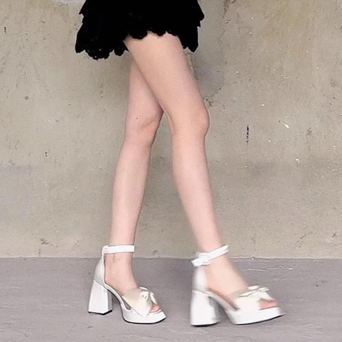 Xăng đan Cao Gót Hở Ngón Đính Nơ Màu Đen Thời Trang Mùa Hè Cho Nữ