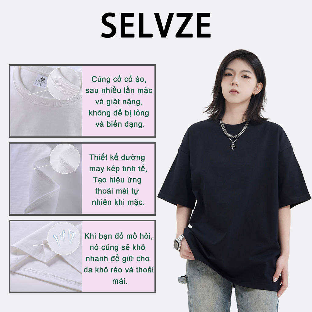 SELVZE Áo Thun cotton Nguyên Chất Dáng Rộng Tay Cộc in Hình Thời Trang Cổ Điển