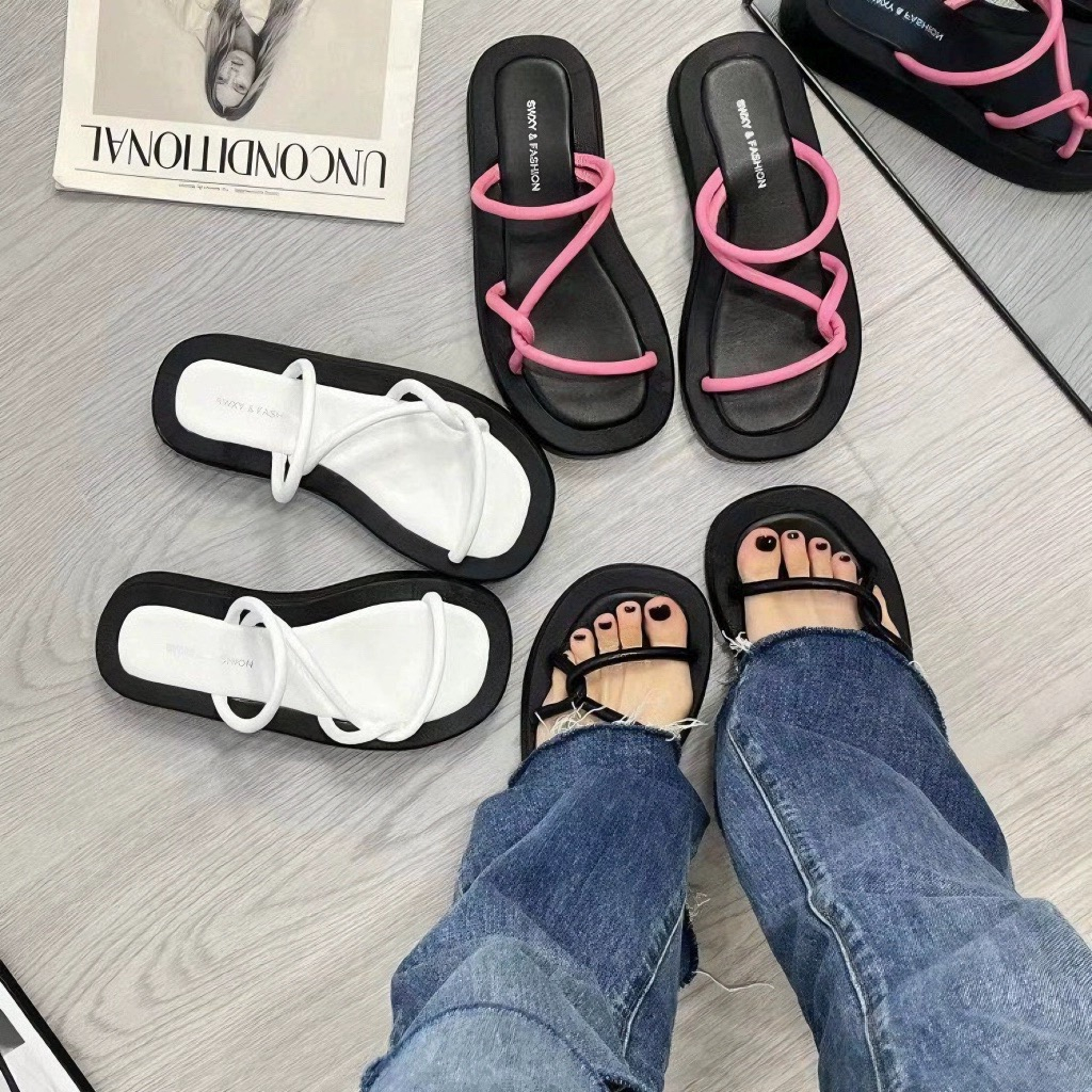 KaBaiQi Dép bánh mì guốc dép giày nữ Màu Sắc Đơn Giản Thoải Mái Cao Gót Chống Trơn Trượt dép đế xuồng 27ZHDLX062504