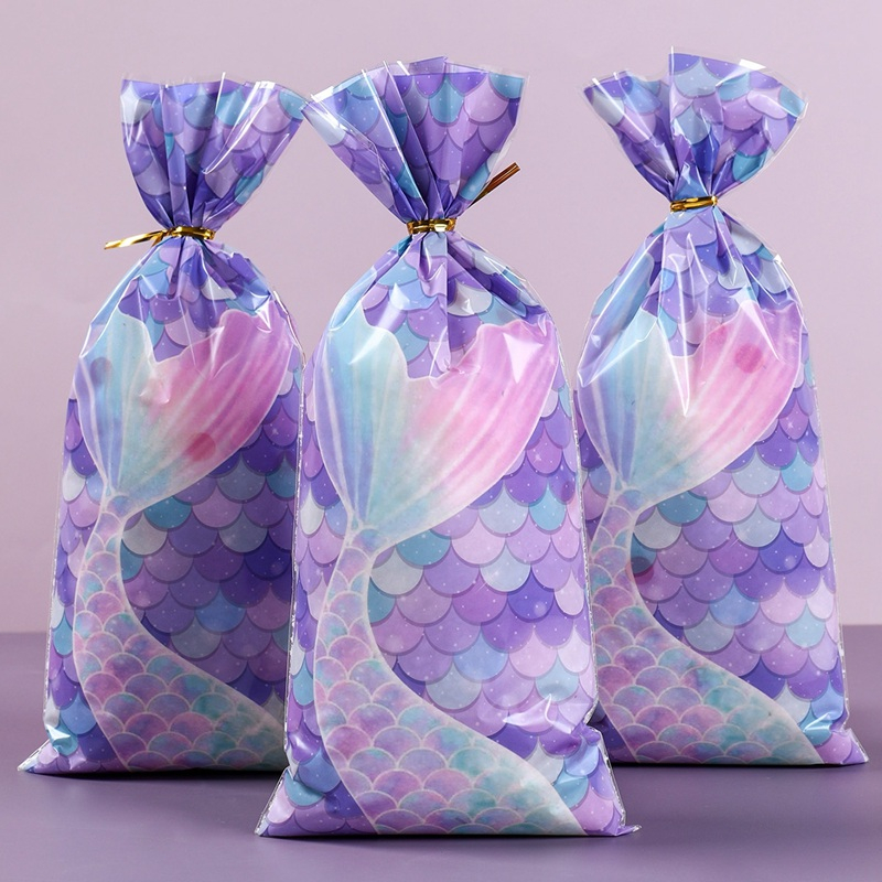 Set 25 / 50 Túi Nhựa Đựng Bánh Kẹo Chủ Đề Nàng Tiên Cá