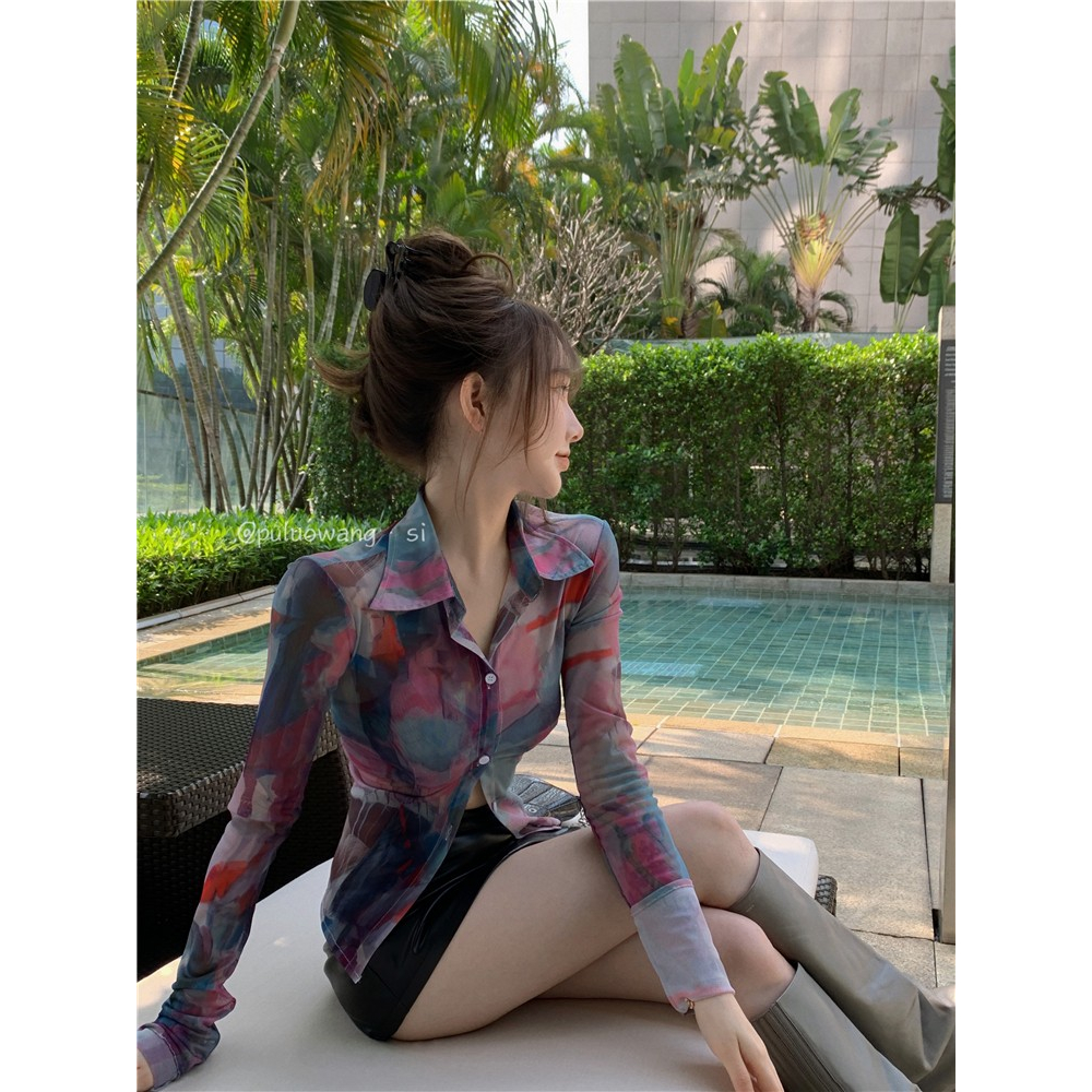 Áo Sơ Mi Cổ Chữ V Màu Gradient Phong Cách Thời Trang Hàn Quốc Dành Cho Nữ