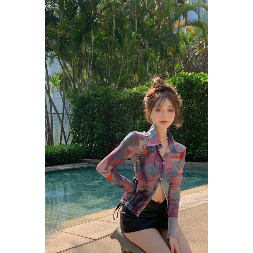 Áo Sơ Mi Cổ Chữ V Màu Gradient Phong Cách Thời Trang Hàn Quốc Dành Cho Nữ