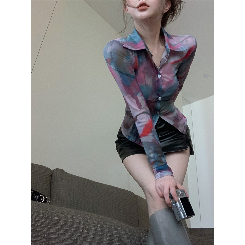 Áo Sơ Mi Cổ Chữ V Màu Gradient Phong Cách Thời Trang Hàn Quốc Dành Cho Nữ