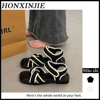  HONGXINJIE dép nữ dép sandal nữ dép quai hậu nữ 2023NEW Lưới đen trắng của khu phố thời trang retro 071404 