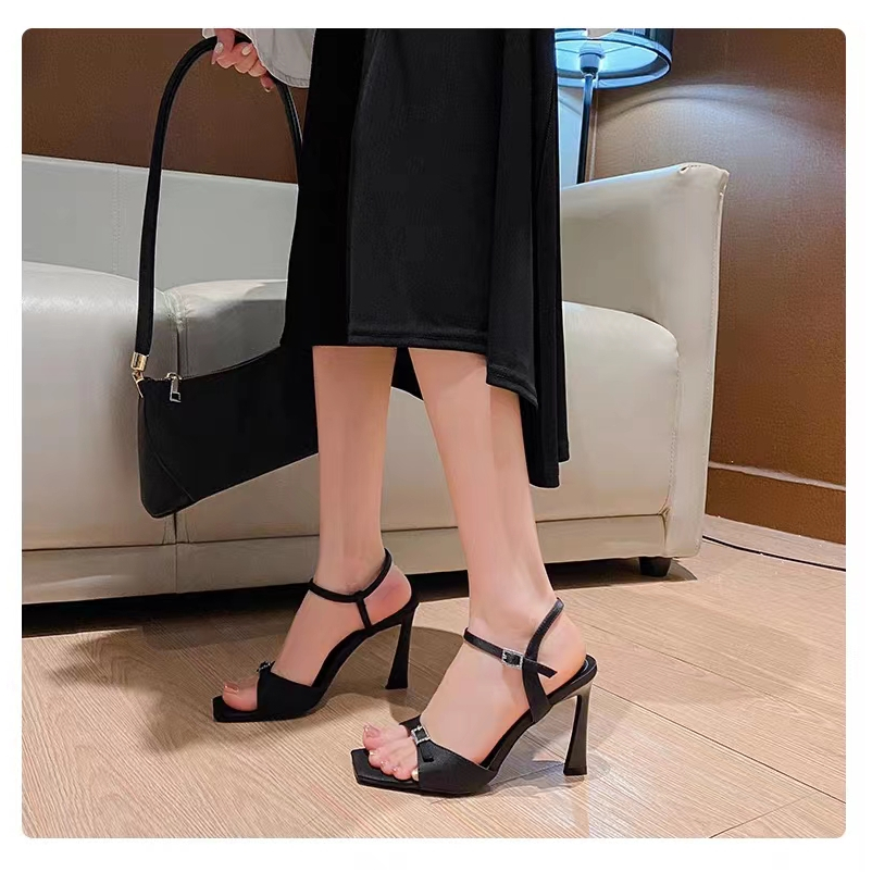 Giày Cao Gót Da Satin Mũi Vuông 3.94 Inch Thời Trang Size 34-40
