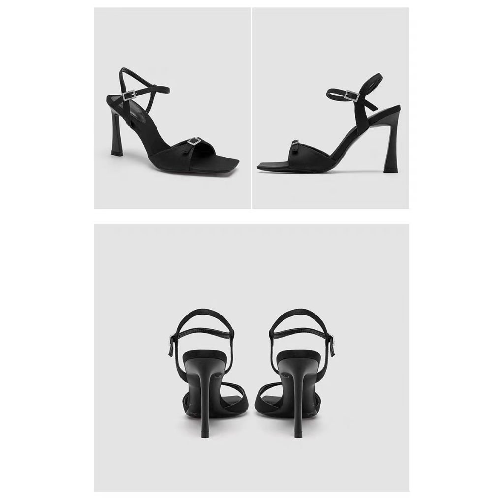 Giày Cao Gót Da Satin Mũi Vuông 3.94 Inch Thời Trang Size 34-40