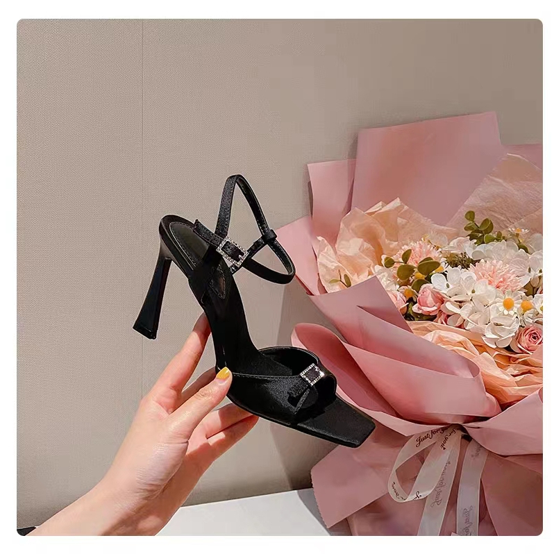 Giày Cao Gót Da Satin Mũi Vuông 3.94 Inch Thời Trang Size 34-40