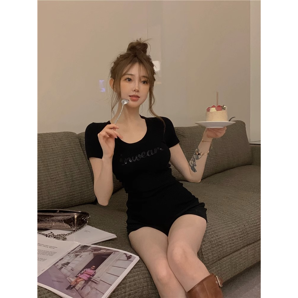 Áo Thun Nữ Ngắn Tay Cổ Tròn In Chữ Phong Cách Hàn Quốc Mới