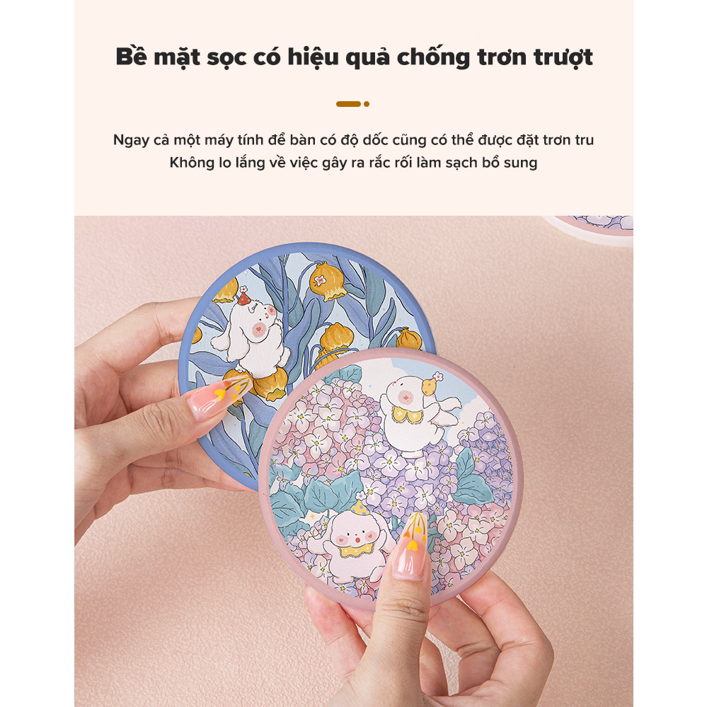 Đế Lót Ly Cứng Thấm Hút Tốt Chống Trượt Họa Tiết Hoạt Hình Dễ Thương