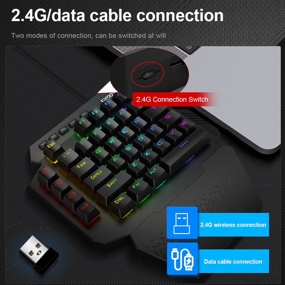 Bàn Phím Mini Không Dây E-YOOSO K722 RGB 2.4Ghz 44 Phím Dành Cho Game Thủ