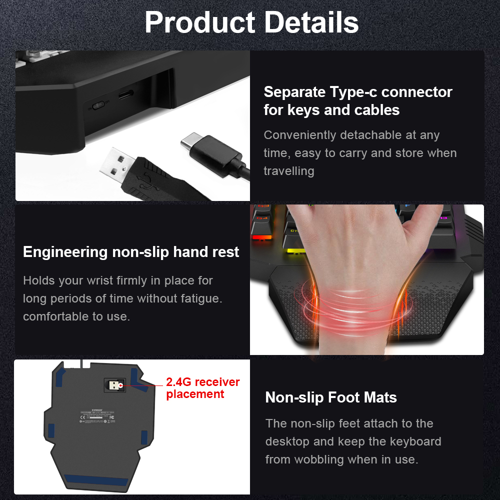 Bàn Phím Mini Không Dây E-YOOSO K722 RGB 2.4Ghz 44 Phím Dành Cho Game Thủ