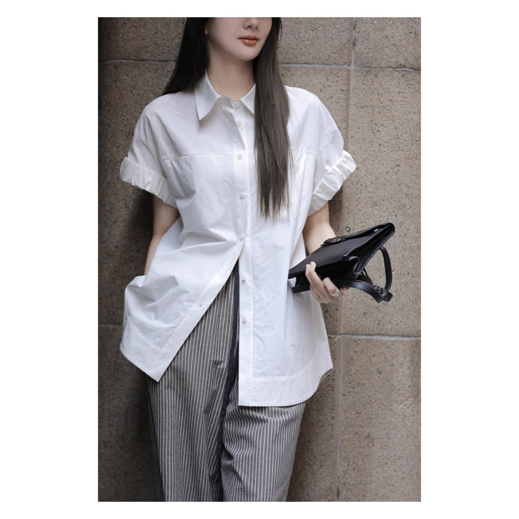 Honypove Áo Sơ Mi Cotton Tay Ngắn Dáng Rộng Thời Trang Mùa Hè Dành Cho Nữ