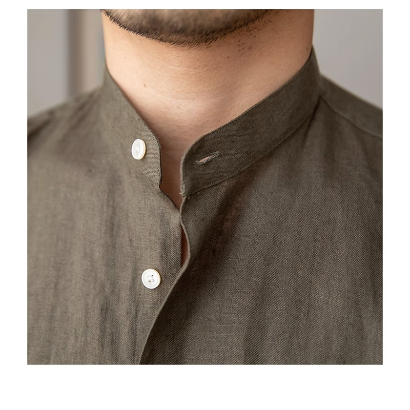 Áo sơ mi dài tay có cổ bằng vải lanh thoáng khí mùa hè, Áo sơ mi nhẹ đơn giản thông thường dành cho nam