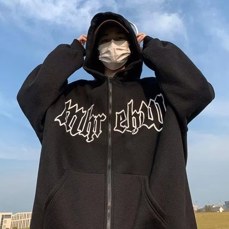Áo khoác dây kéo thêu chữ retro unisex áo hoodie dây kéo thời trang varsity jacket simple áo hoodie nam nữ form rộng fashion áo nỉ nữ form rộng