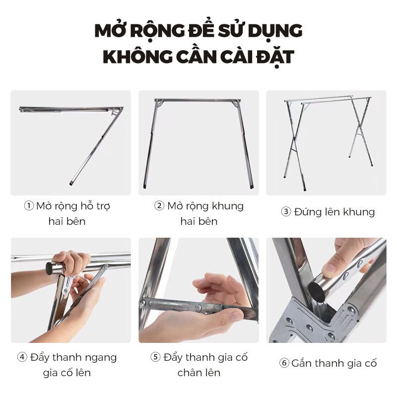 Giá phơi quần áo thông minh Giàn phơi gấp gọn chất liệu bền bỉ chắc chắn có quà tặng móc chống bay