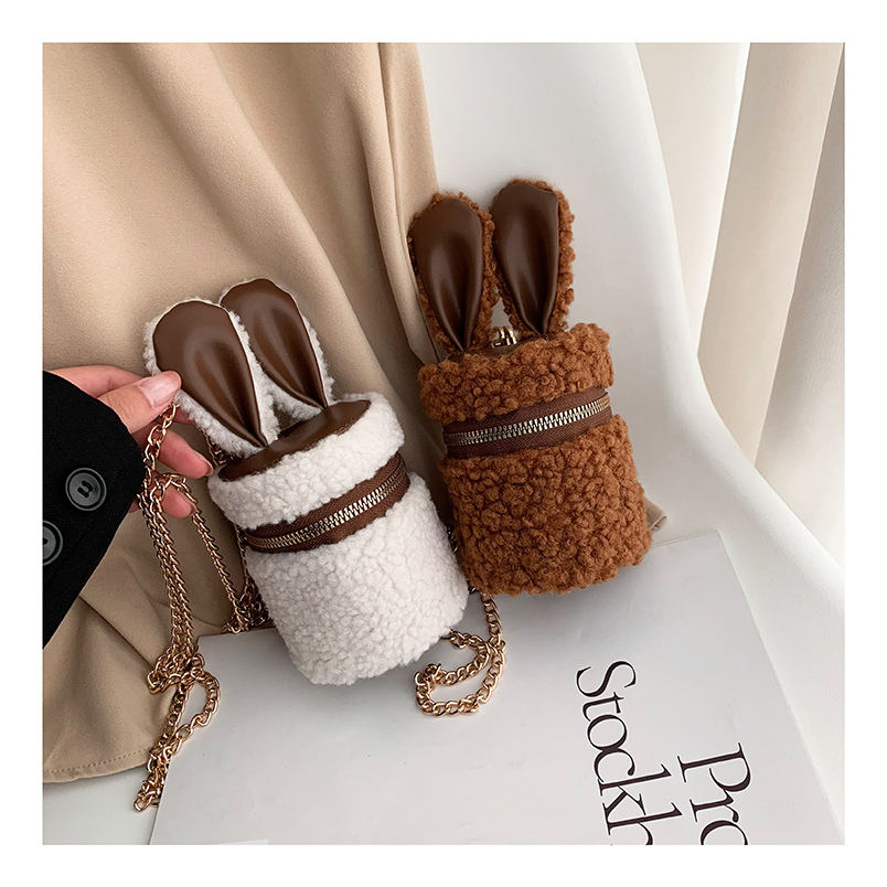 Túi đeo chéo thiết kế tai thỏ nhồi bông dễ thương phong cách Hàn Quốc thời trang