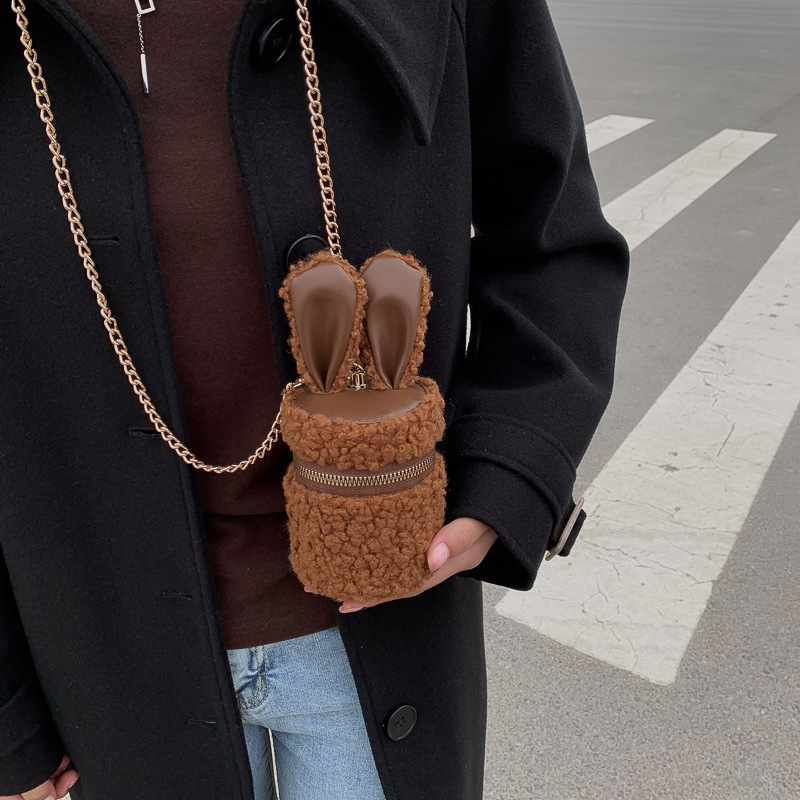 Túi đeo chéo thiết kế tai thỏ nhồi bông dễ thương phong cách Hàn Quốc thời trang