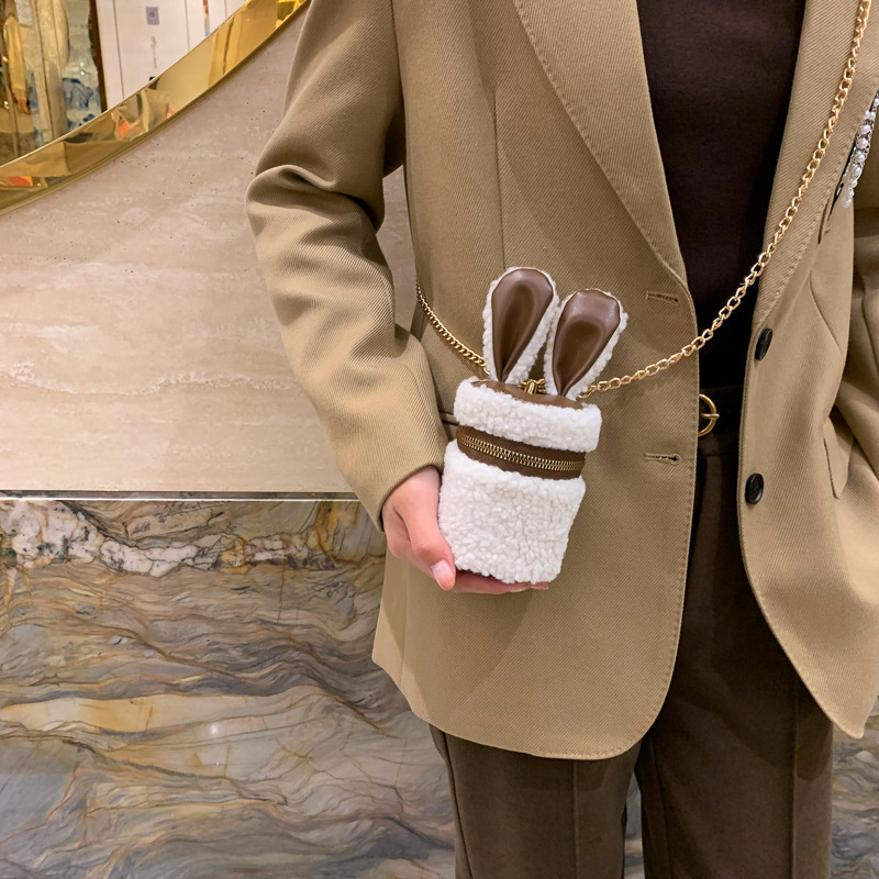 Túi đeo chéo thiết kế tai thỏ nhồi bông dễ thương phong cách Hàn Quốc thời trang