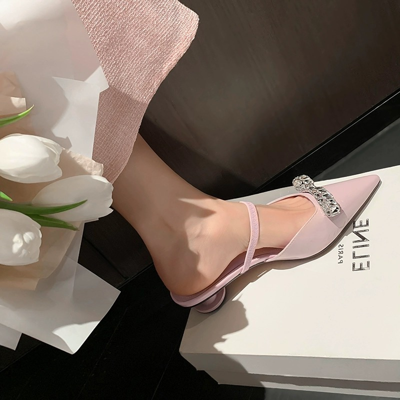Giày Sandal Mũi Nhọn Hở Ngón Đính Đá Thời Trang Mùa Hè Dành Cho Nữ