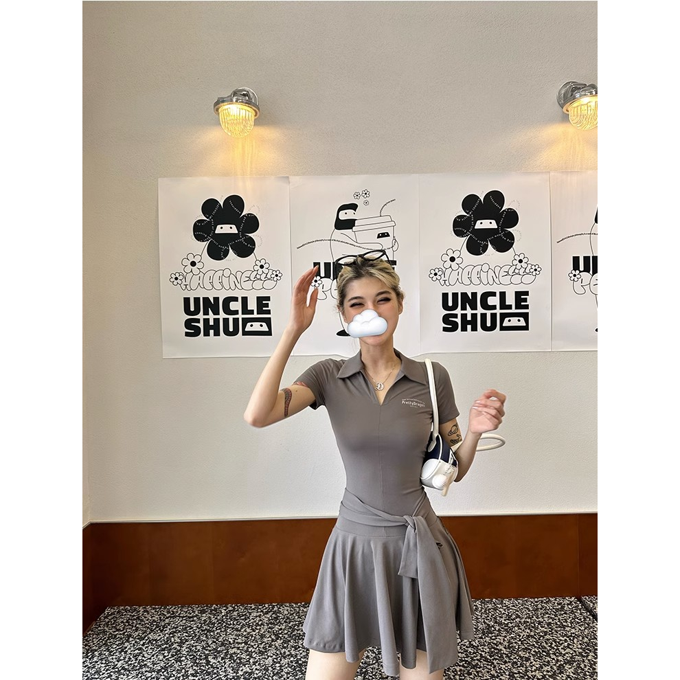 Váy Ngắn Xếp Ly Ôm Eo Màu Xám Có Dây Cột Thời Trang Mùa Hè Cho Nữ