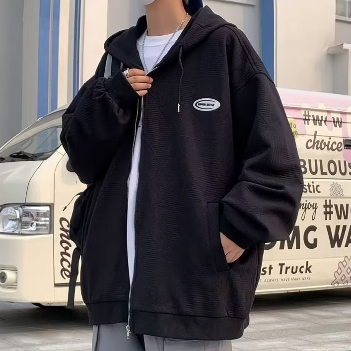 Áo Khoác Hoodie Cardigan Màu Trơn Có Nón Và Khóa Kéo In Chữ Waffle 3 Màu Thời Trang Hàn Quốc Cho Cặp Đôiáo khoác hoodie nam form rộng áo khoác hoodie cặp