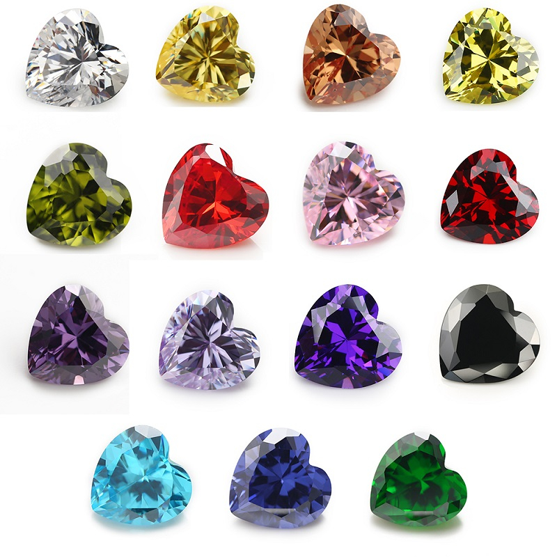 Đá Zirconia Hình Trái Tim 15 Màu Kích Thước 4x4~10x10mm 5A