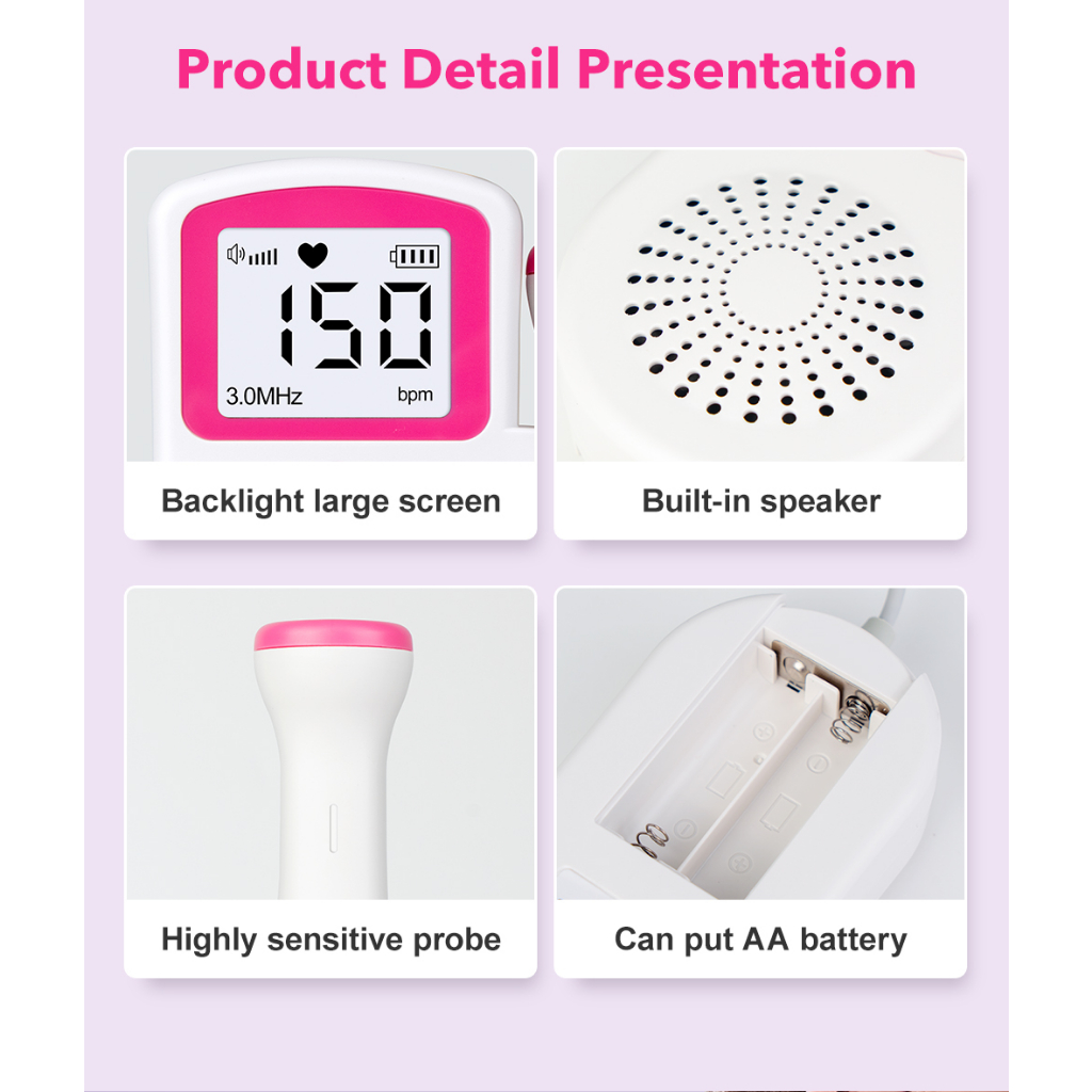 AIQUE Thai Nhi Doppler Đo Nhịp Tim Cho Bé Mang Thai Nhịp Tim Báo Màn Hình LCD Có Đèn Nền Xung Đo Không Có Bức Xạ Ống Nghe T501