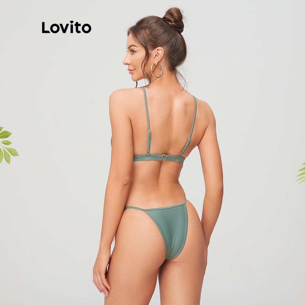 Bộ đồ Lovito bơi hai mảnh hai dây trơn màu gợi cảm L11030