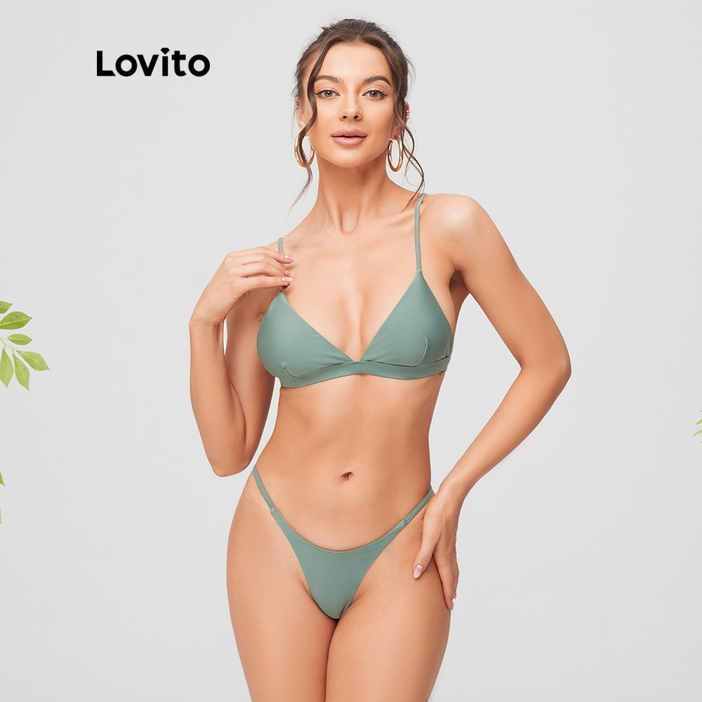 Bộ đồ Lovito bơi hai mảnh hai dây trơn màu gợi cảm L11030