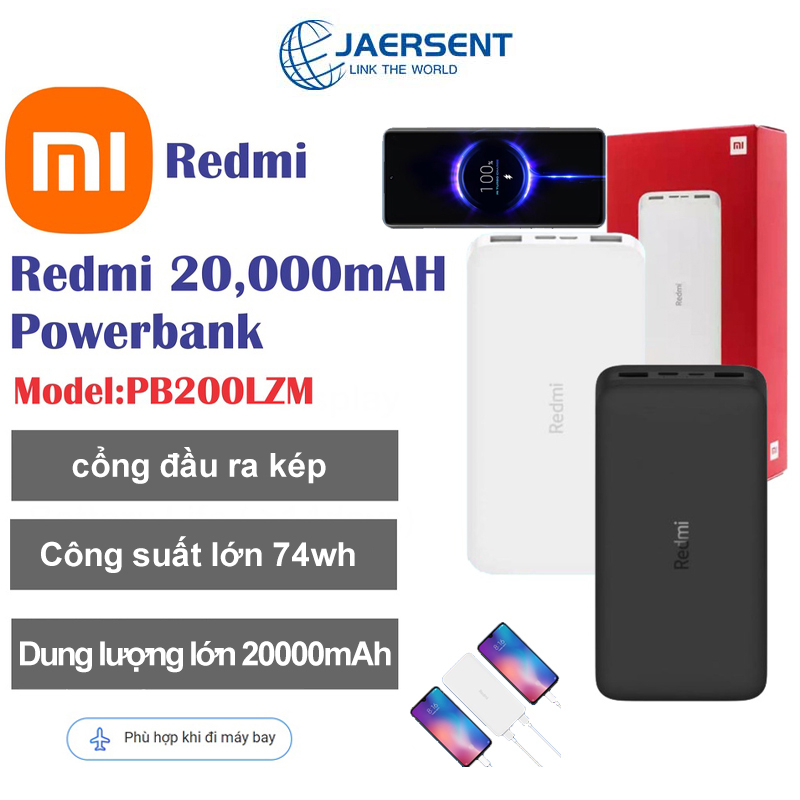 Sạc Dự Phòng Không Dây Jaersent Xiaomi Red Mi 20000Mah 18W 20000 Mah Pb200Lzm Thế Hệ 3 Bản Sạc Nhanh