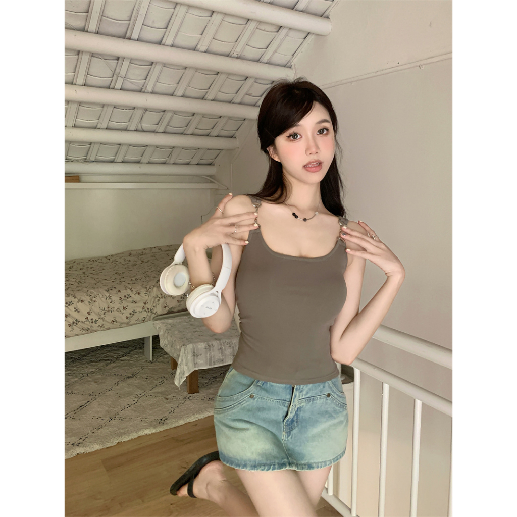 Áo tank top Hai Dây Màu Đen Quyến Rũ Với 6 Màu Tùy Chọn Cho Nữ