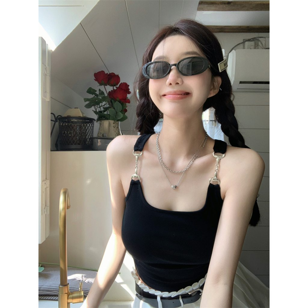 Áo tank top Hai Dây Màu Đen Quyến Rũ Với 6 Màu Tùy Chọn Cho Nữ