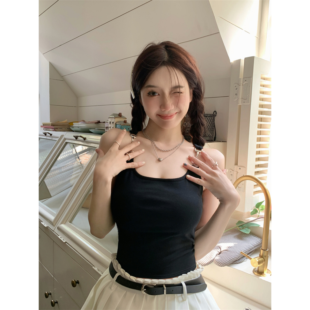 Áo tank top Hai Dây Màu Đen Quyến Rũ Với 6 Màu Tùy Chọn Cho Nữ