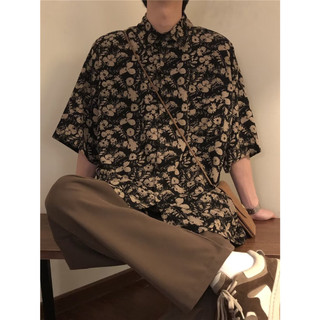 Áo sơ mi in họa tiết vintage thời trang hàn quốc cuff cao cấp cho nam áo sơ mi hoa from rộng retro hàn quốc sơ mi xanh dương áo sơ mi đi biển nam simple sơ mi hawaii
