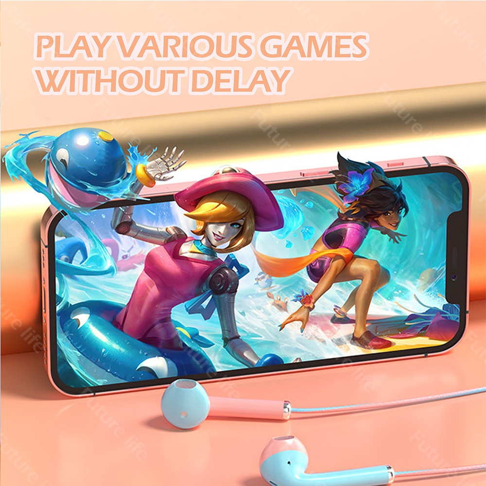 Tai nghe nhét tai màu macaron có dây 3.5mm tích hợp micro có hộp đựng