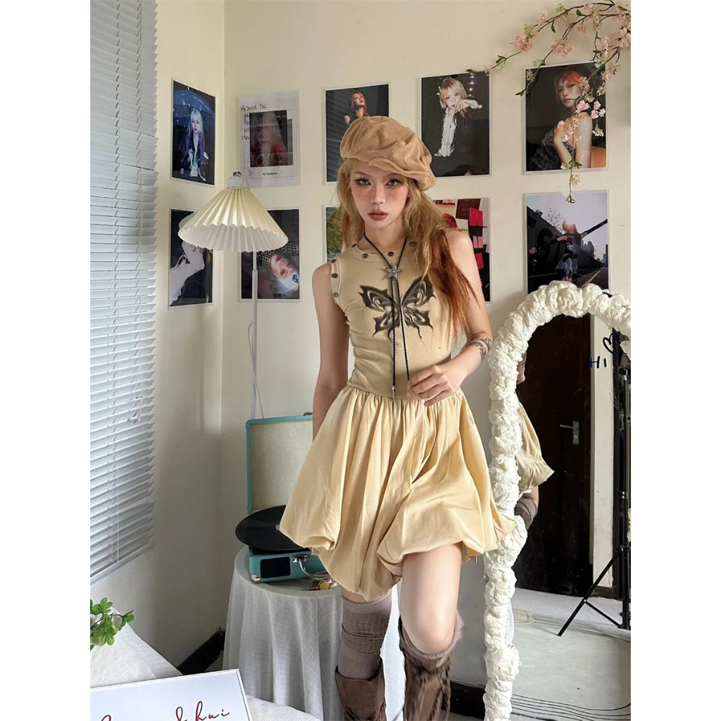 Đầm Ngắn Lưng Cao In Họa Tiết Hoa Thời Trang Mùa Hè Phong Cách Mỹ Cổ Điển Mới Cho Nữ