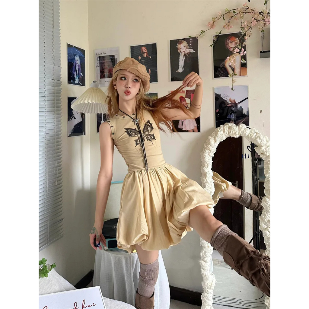 Đầm Ngắn Lưng Cao In Họa Tiết Hoa Thời Trang Mùa Hè Phong Cách Mỹ Cổ Điển Mới Cho Nữ