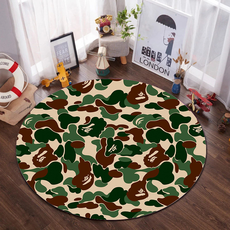 Thảm Lót Sàn Hình Tròn Họa Tiết Bape Chống Trượt Tiện Dụng Cho Phòng Ngủ / Nhà Bếp