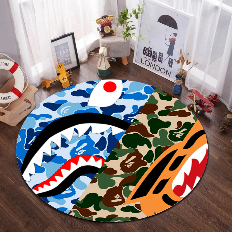 Thảm Lót Sàn Hình Tròn Họa Tiết Bape Chống Trượt Tiện Dụng Cho Phòng Ngủ / Nhà Bếp