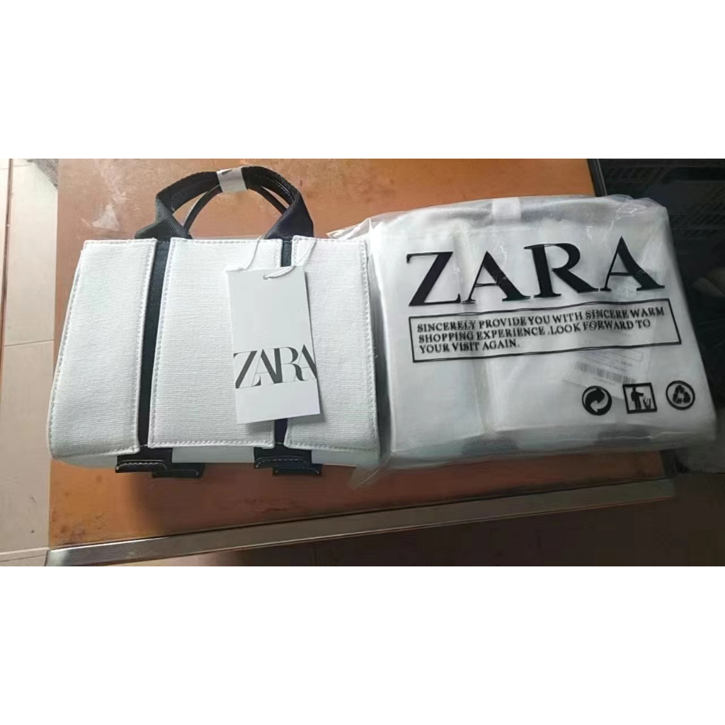Túi Đeo Vai Zara Mini Vải Canvas Màu Trắng Đen Phong Cách Pháp Cao Cấp Cho Nữ