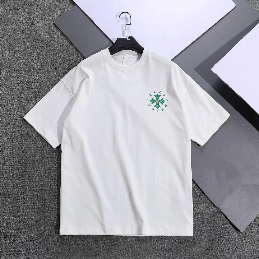 Áo Thun cotton Tay Ngắn Cổ Tròn Dáng Rộng In Chữ Chrome Hearts Màu Xanh Lá Thời Trang Thường Ngày Mới Cho Nam Và Nữ