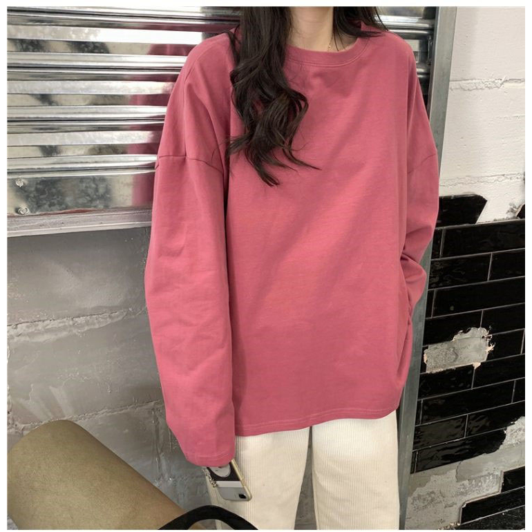 HANLU Áo Thun Nữ Dài Tay Xẻ Tà Màu Trơn Thời Trang