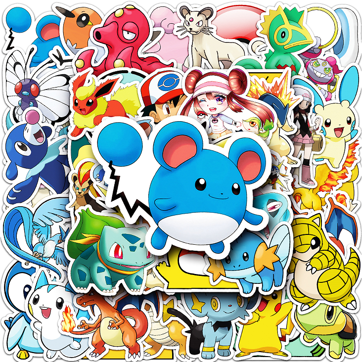 Bộ 50 Miếng Dán Trang Trí Xe Hơi Hình Pokemon Chống Thấm Nước