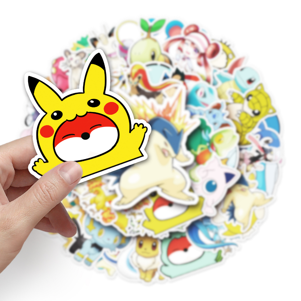 Bộ 50 Miếng Dán Trang Trí Xe Hơi Hình Pokemon Chống Thấm Nước