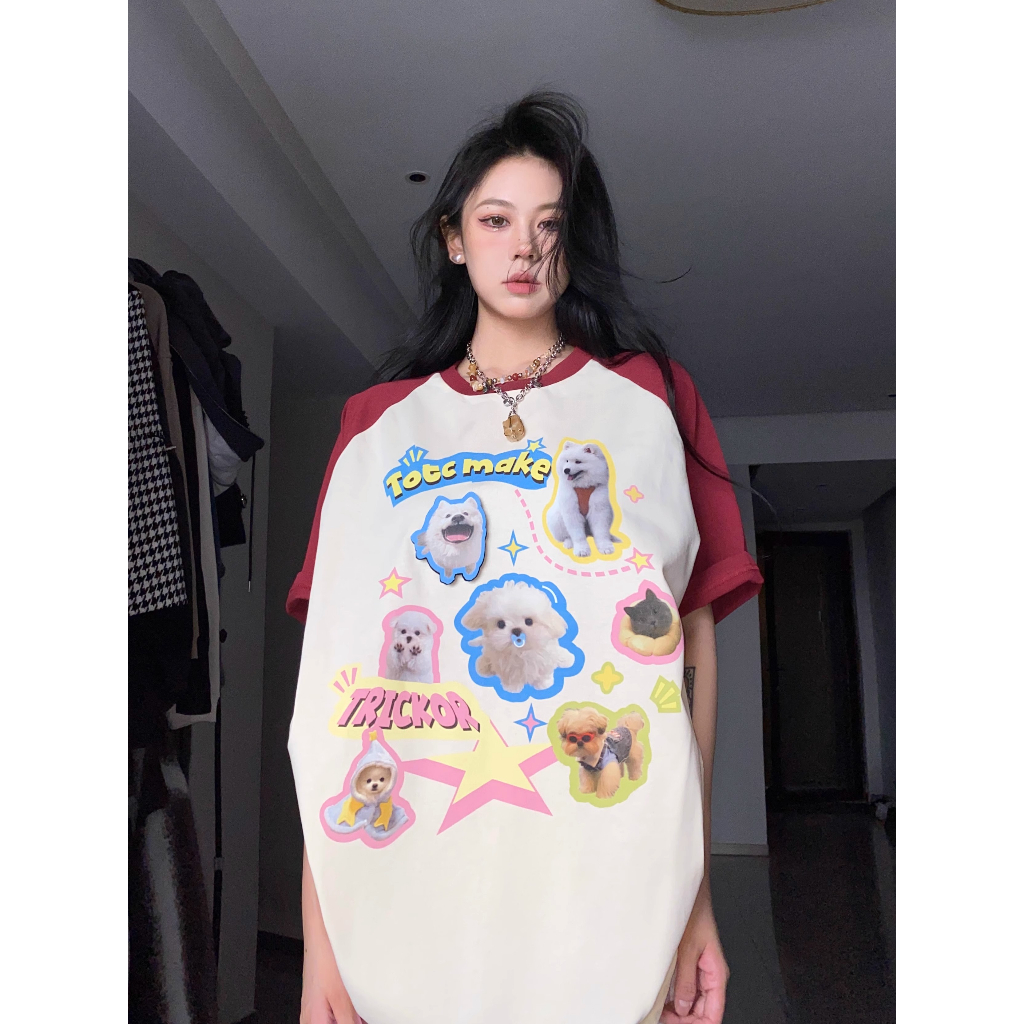 Áo Thun Tay Ngắn Cổ Tròn Dáng Rộng In Họa Tiết Thời Trang Mùa Hè Cho Nam Và Nữ