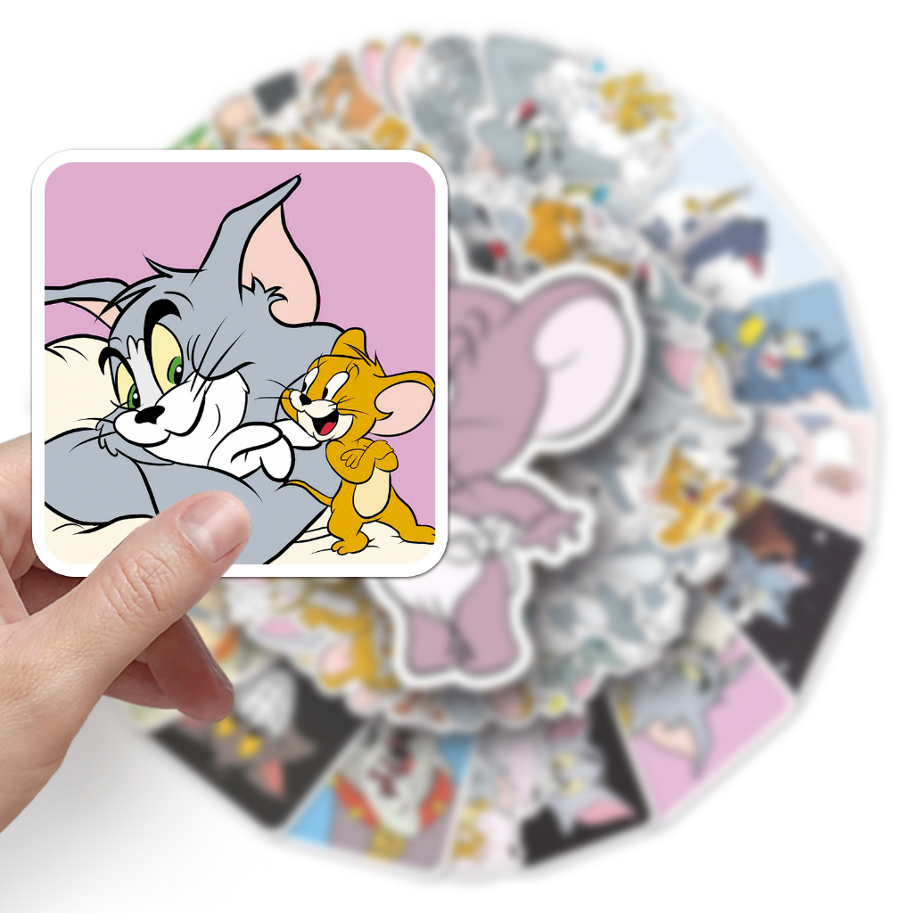 Bộ 50 Miếng Dán Trang Trí Xe Hơi Chống Thấm Nước Hình Tom Và Jerry Vui Nhộn